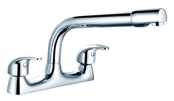 Modern Chrome Double Handle Brass Basin Mixer With Ceramic Valve T8068B
