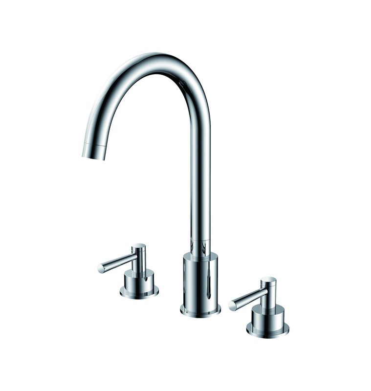 Chrome Finish Basin Mixer Faucet Three Holes With Double Handles