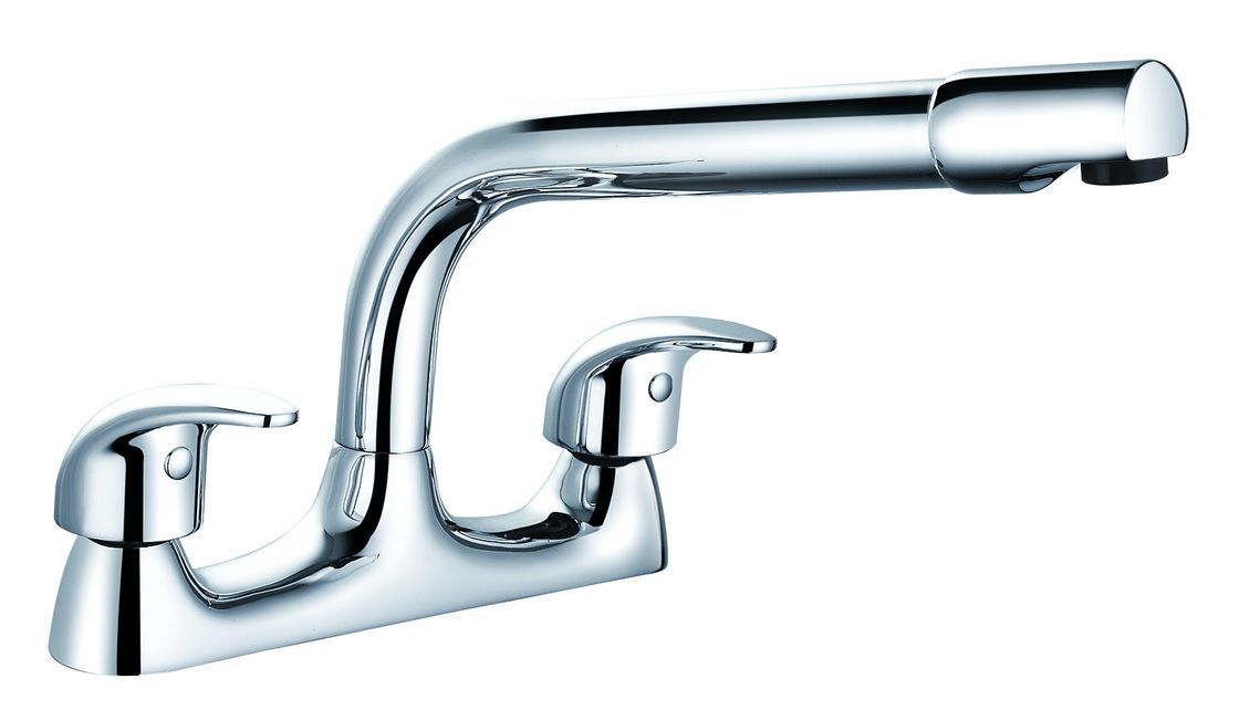 Modern Chrome Double Handle Brass Basin Mixer With Ceramic Valve T8068B